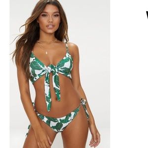 NWT White Green Leaf Multi Tie Bikini Top